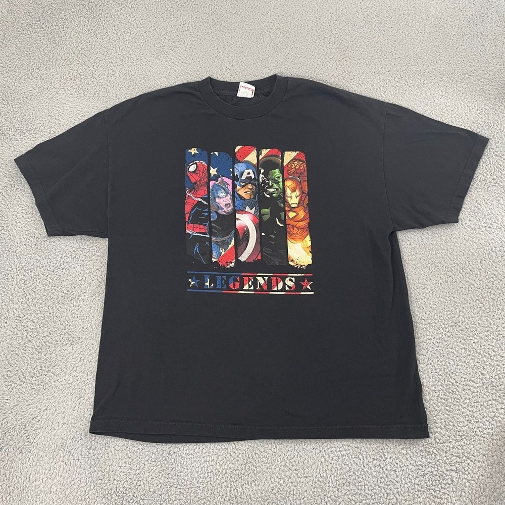 Vintage Marvel legends T-shirt Men 2XL Black Avengers Hulk Iron Man Thor